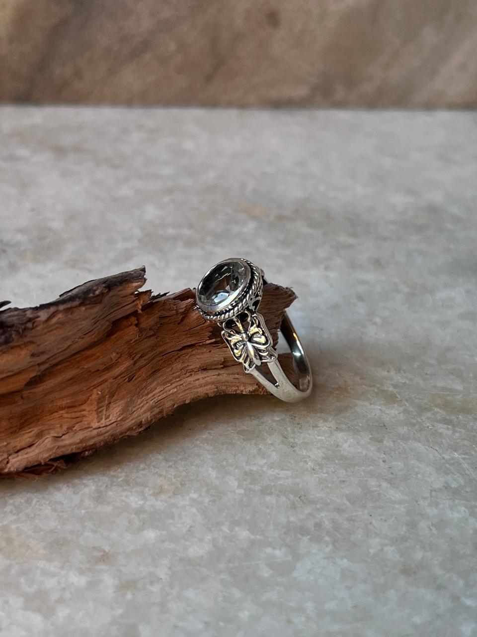Green Amethyst Butterfly Band 925 Sterling Silver Ring