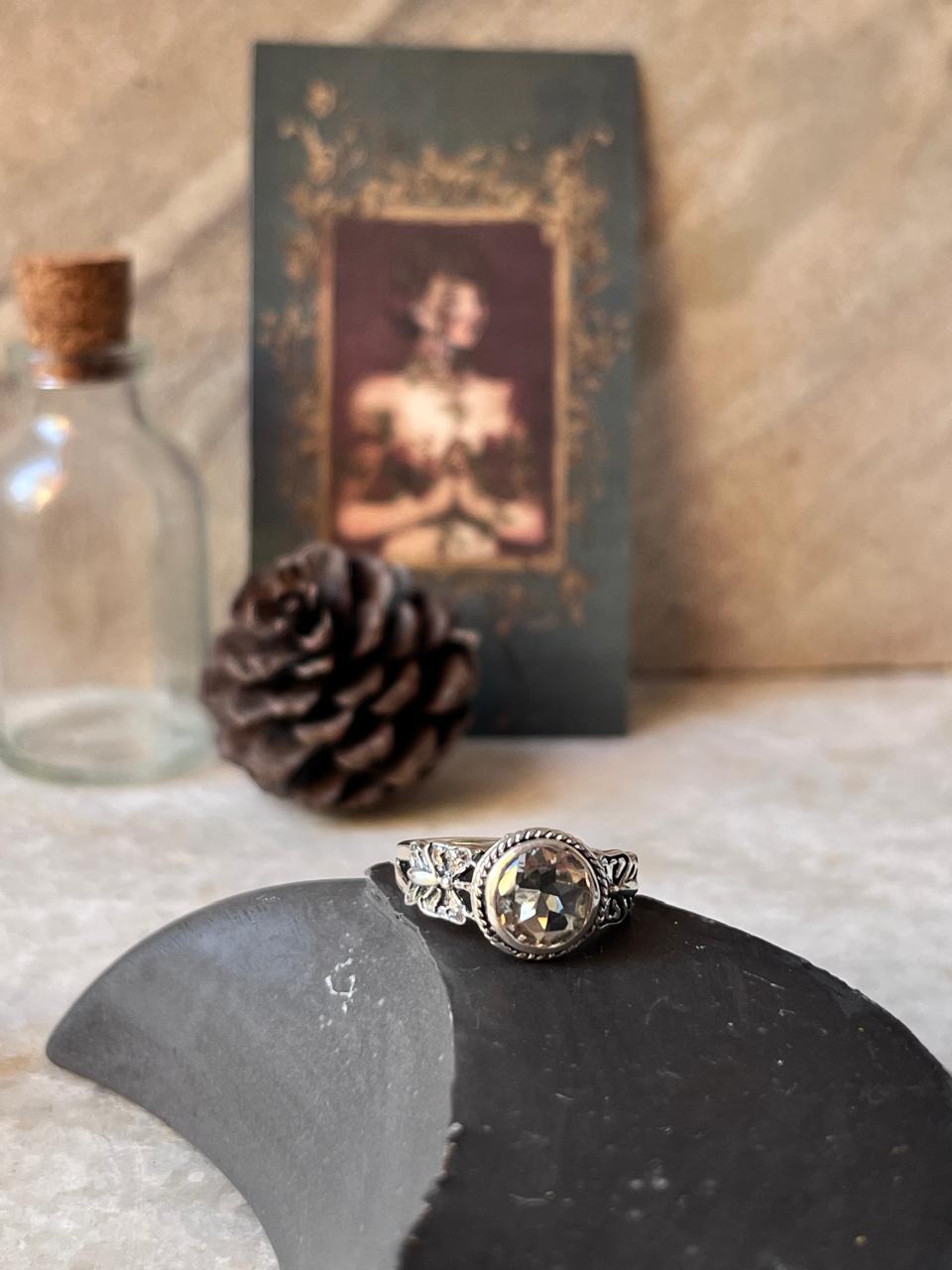 Green Amethyst Butterfly Band 925 Sterling Silver Ring