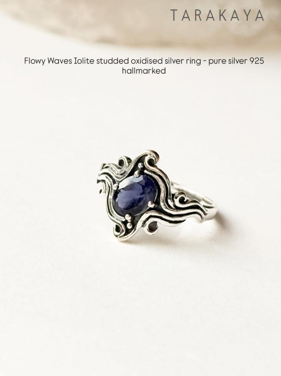 Flowy Waves Iolite Faceted Studded Oxidised 925 Sterling Silver Ring