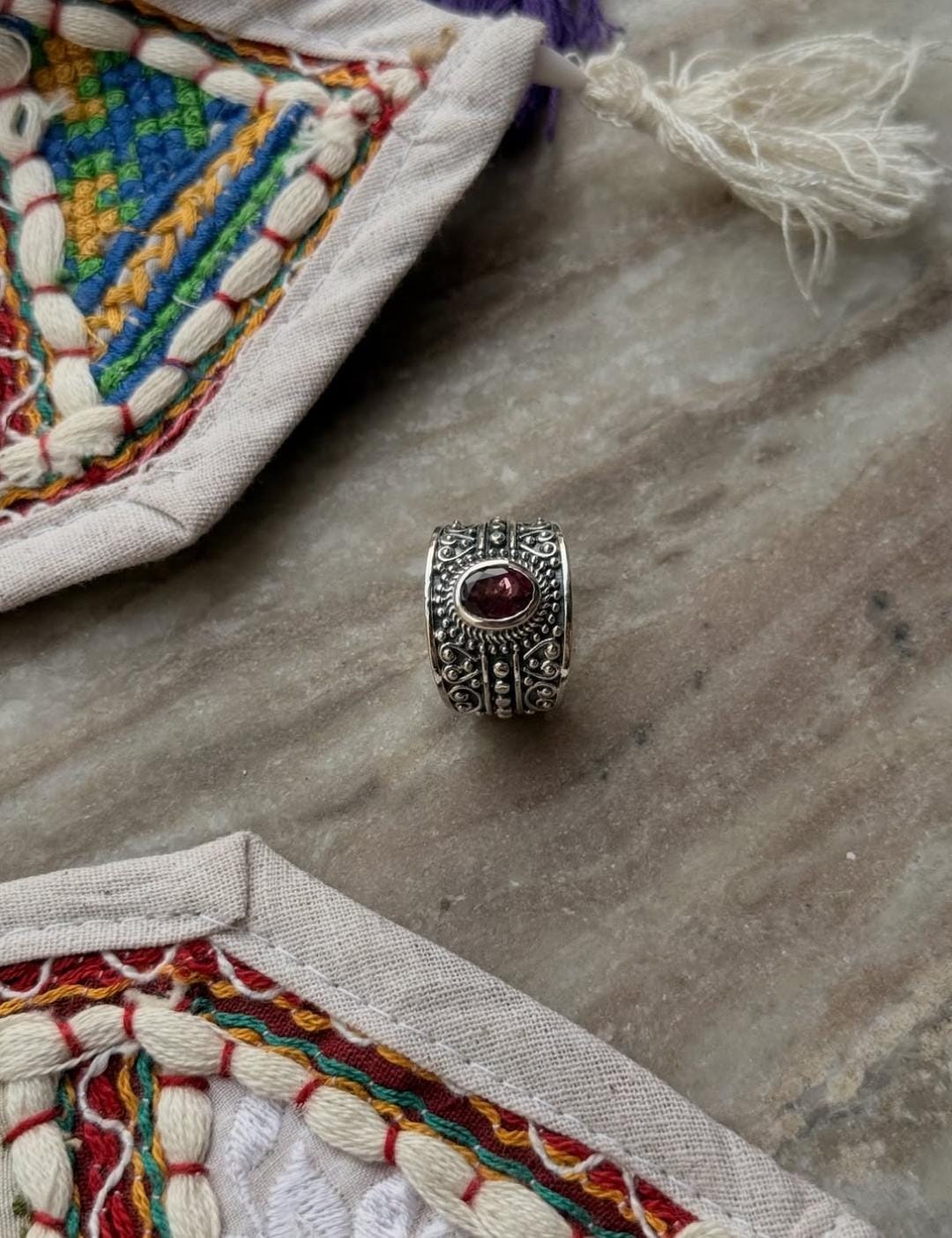 Handmade 925 silver statement ring with pink tourmaline crystal
