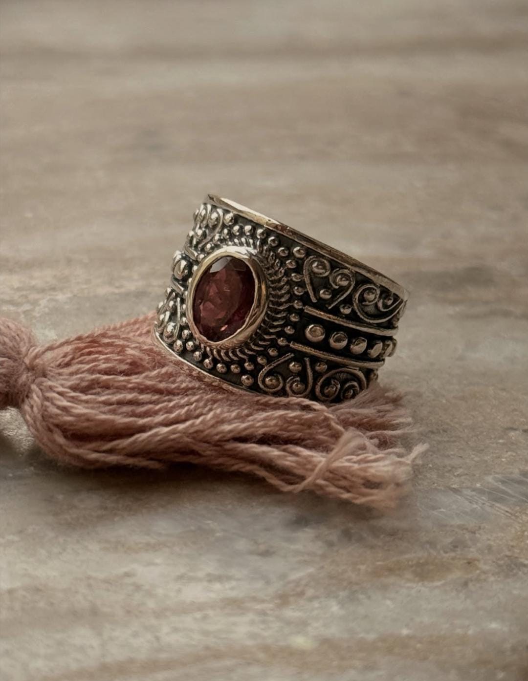 Elegant faceted pink tourmaline silver ring handmade design