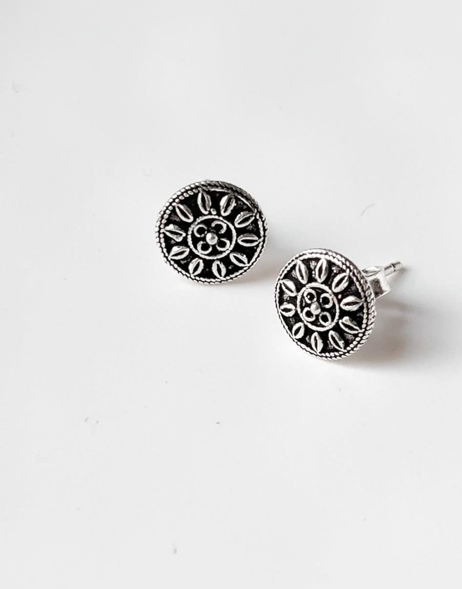 Antique Plain Oxidised Boho Studs 925 Sterling Silver Earrings