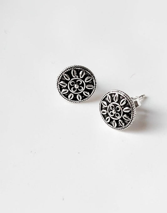 Antique Plain Oxidised Boho Studs 925 Sterling Silver Earrings