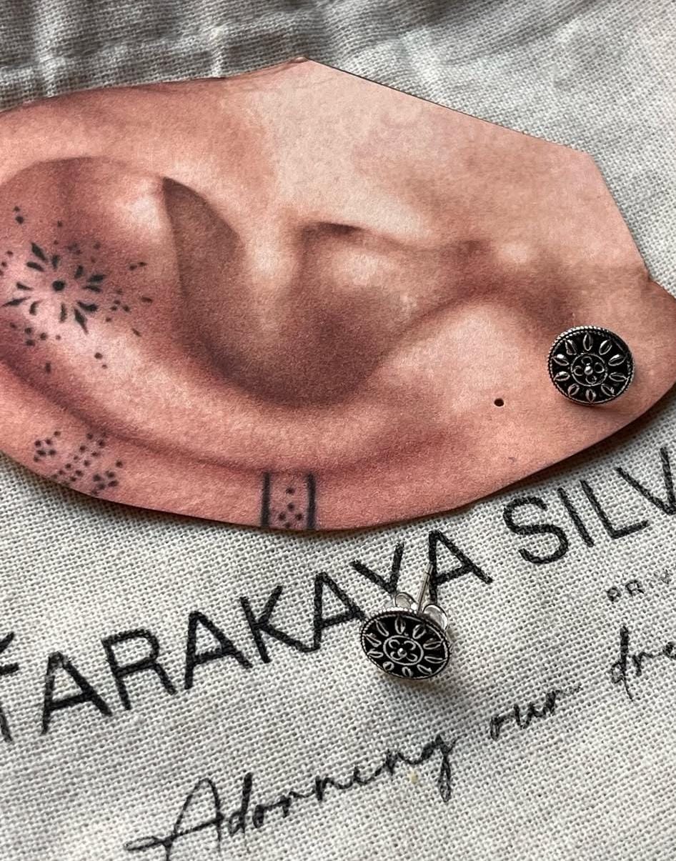 Antique Plain Oxidised Boho Studs 925 Sterling Silver Earrings