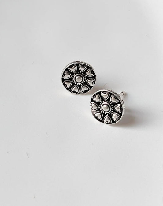 Antique Plain Oxidised Boho Studs 925 Sterling Silver Earrings