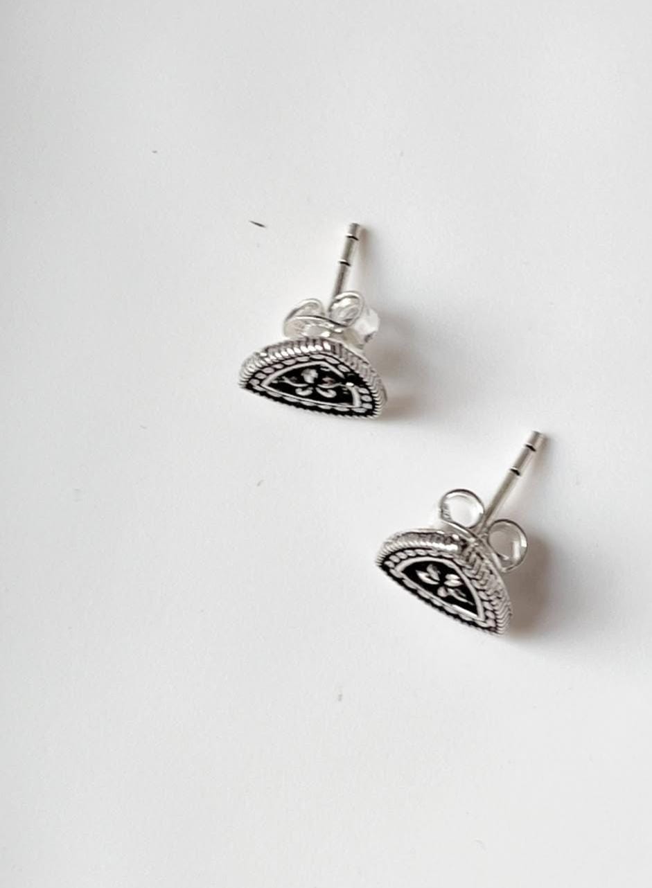 Antique Plain Oxidised Boho Studs 925 Sterling Silver Earrings