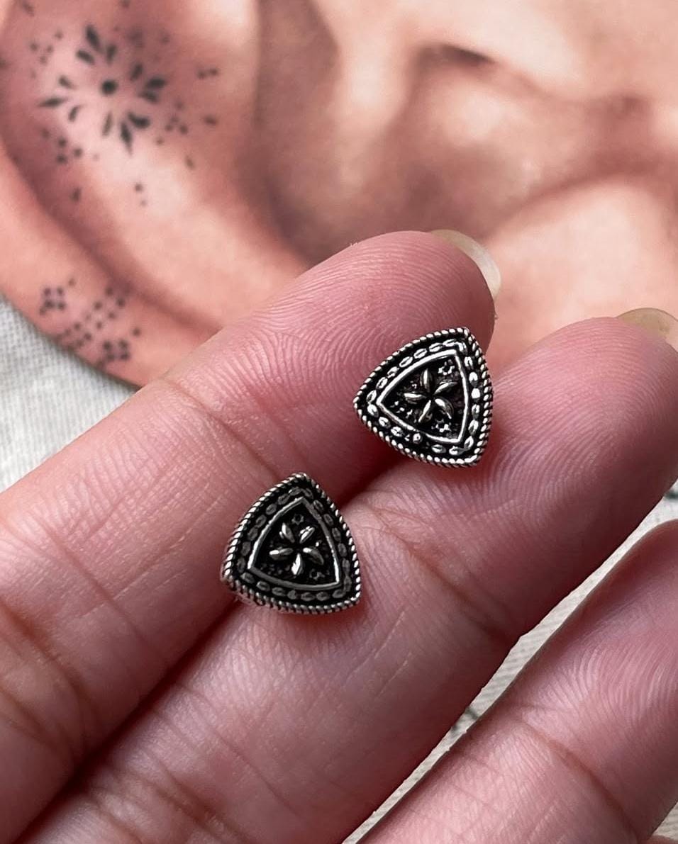 Antique Plain Oxidised Boho Studs 925 Sterling Silver Earrings