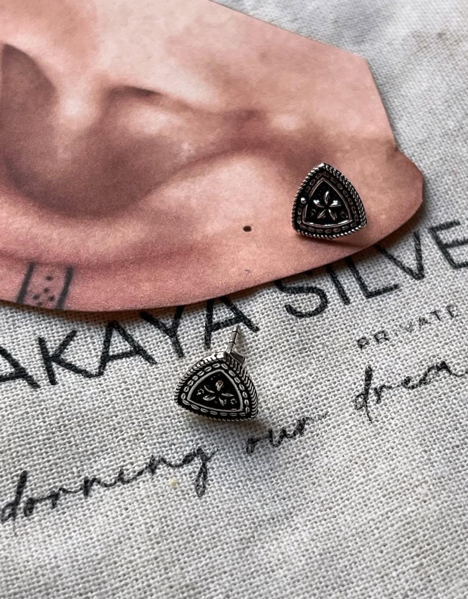 Antique Plain Oxidised Boho Studs 925 Sterling Silver Earrings