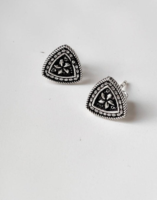 Antique Plain Oxidised Boho Studs 925 Sterling Silver Earrings