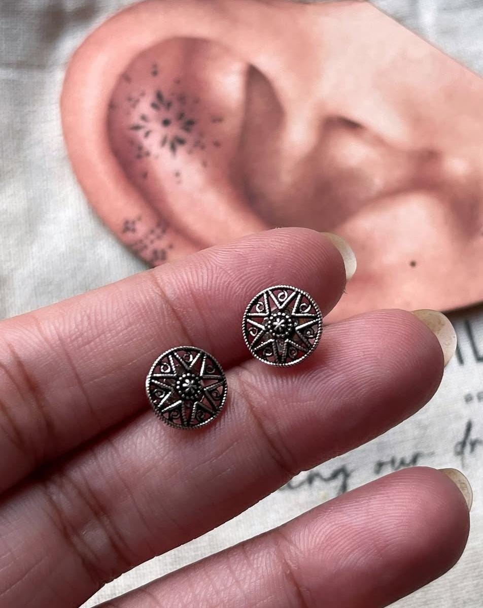 Antique Plain Oxidised Boho Studs 925 Sterling Silver Earrings