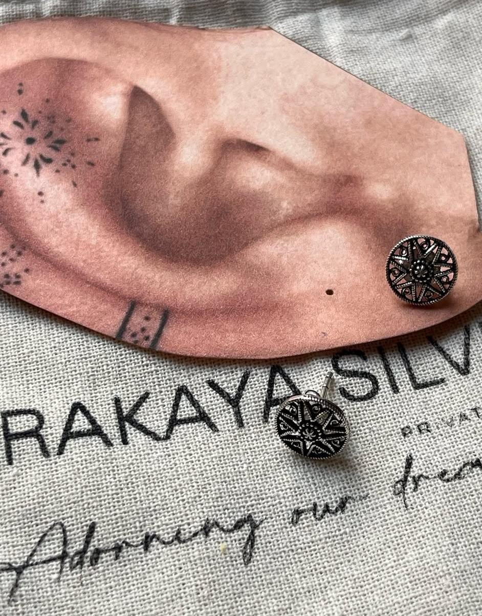 Antique Plain Oxidised Boho Studs 925 Sterling Silver Earrings