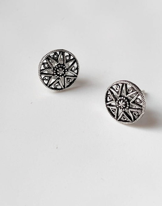 Antique Plain Oxidised Boho Studs 925 Sterling Silver Earrings