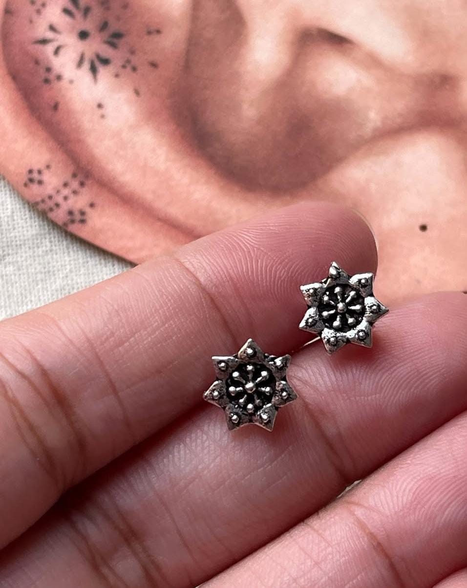 Antique Plain Oxidised Boho Studs 925 Sterling Silver Earrings