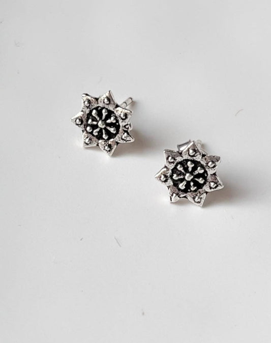 Antique Plain Oxidised Boho Studs 925 Sterling Silver Earrings
