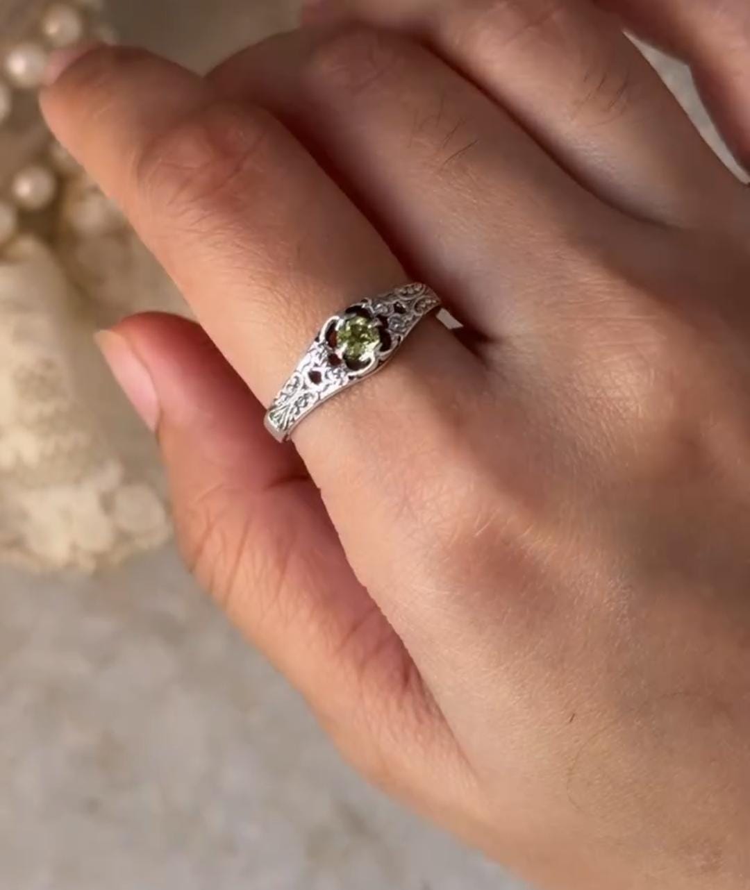Vintage Peridot Solitaire Ring in Sterling Silver
