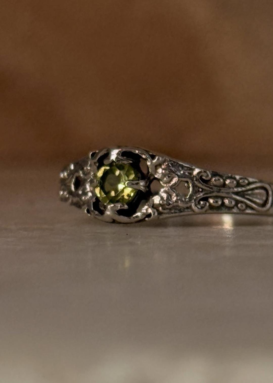 Boho Vintage Peridot Solitaire 925 Sterling Silver Jewelry