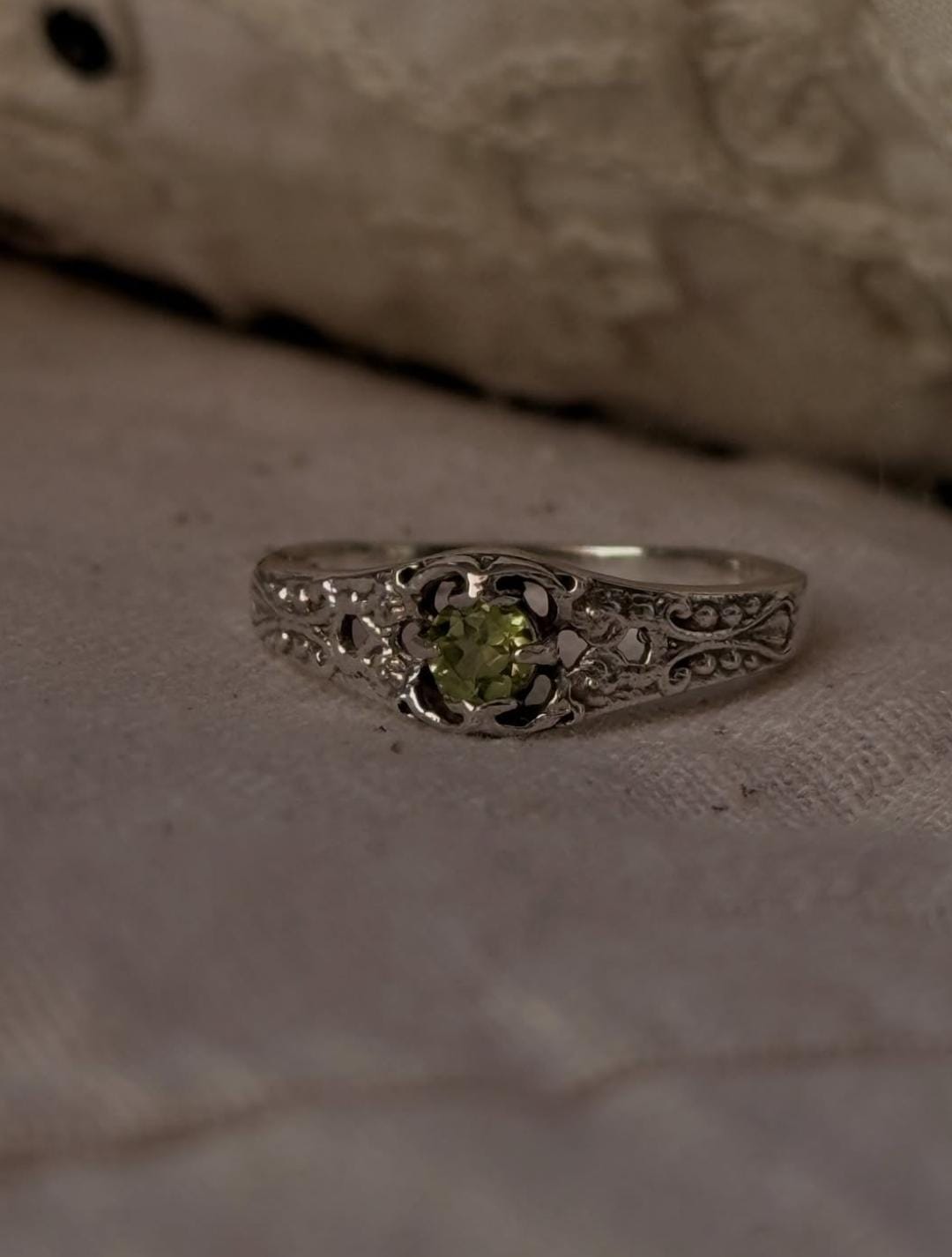 Vintage Peridot Solitaire Ring in Sterling Silver