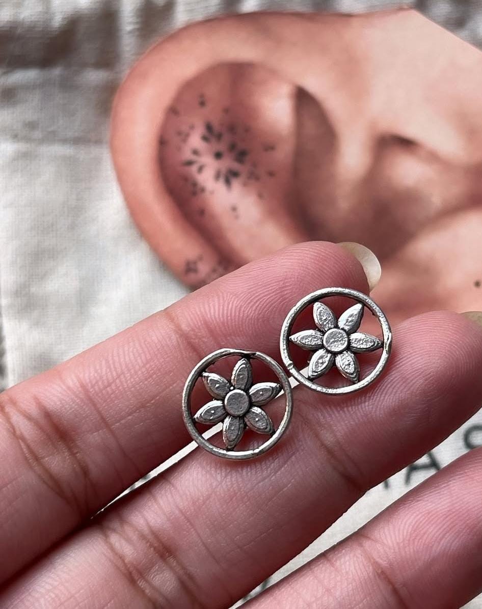 Antique Plain Oxidised Boho Studs 925 Sterling Silver Earrings