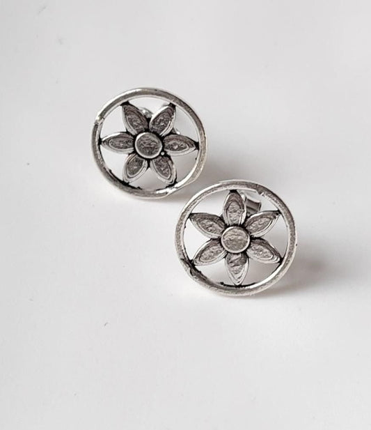 Antique Plain Oxidised Boho Studs 925 Sterling Silver Earrings