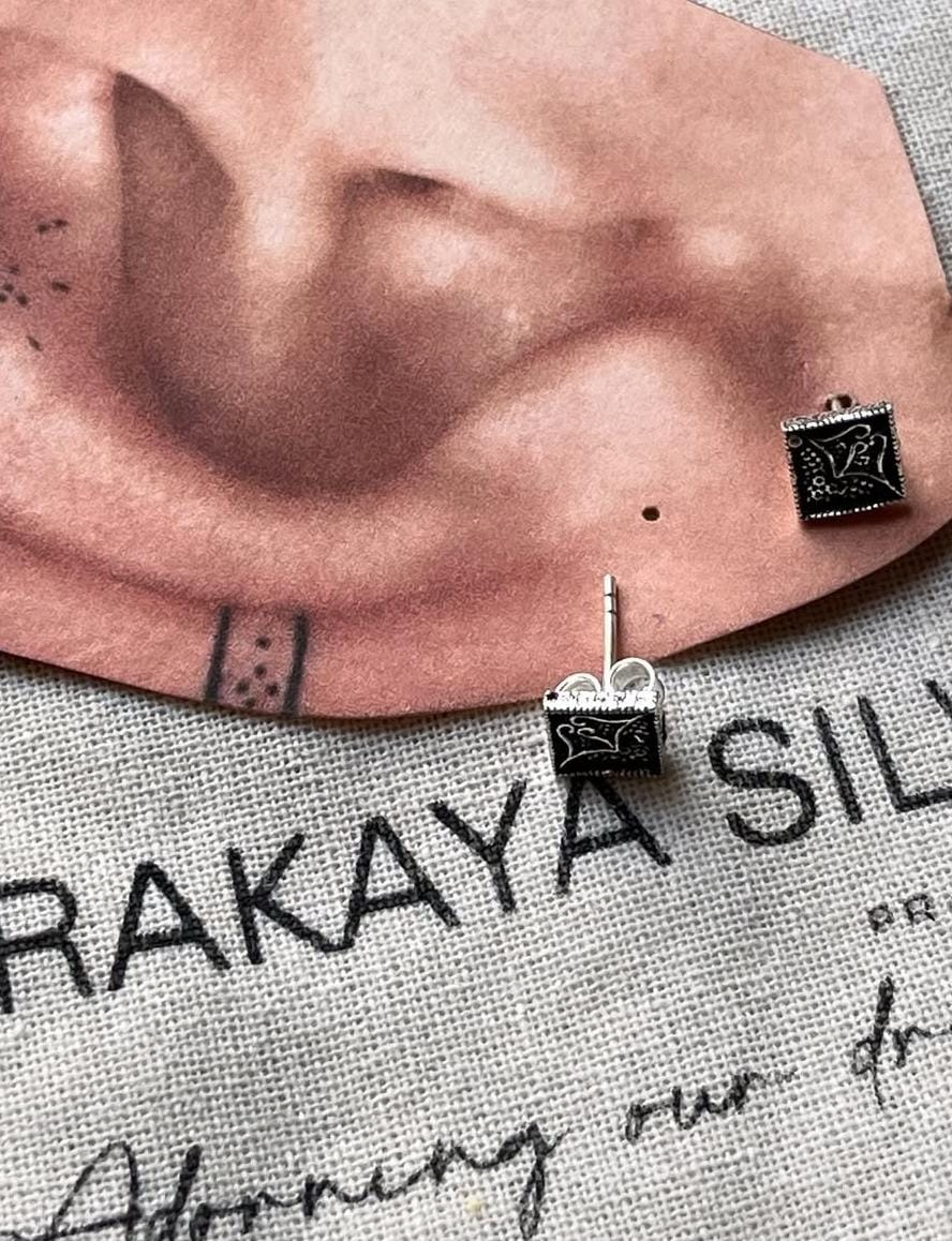 Antique Plain Oxidised Boho Studs 925 Sterling Silver Earrings