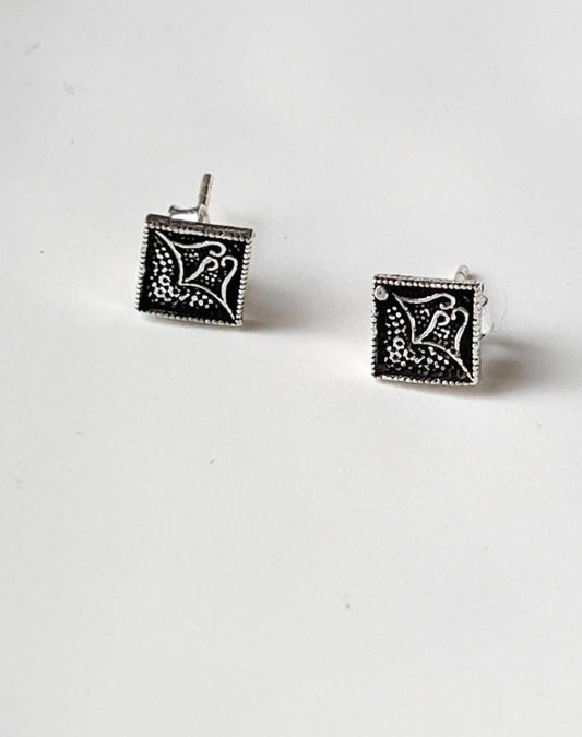 Antique Plain Oxidised Boho Studs 925 Sterling Silver Earrings