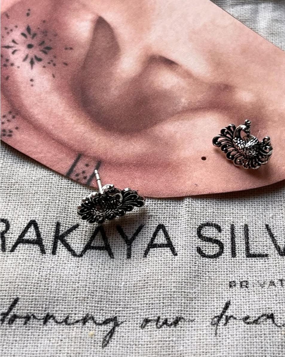 Antique Plain Oxidised Boho Studs 925 Sterling Silver Earrings
