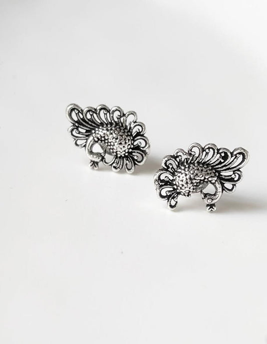 Antique Plain Oxidised Boho Studs 925 Sterling Silver Earrings