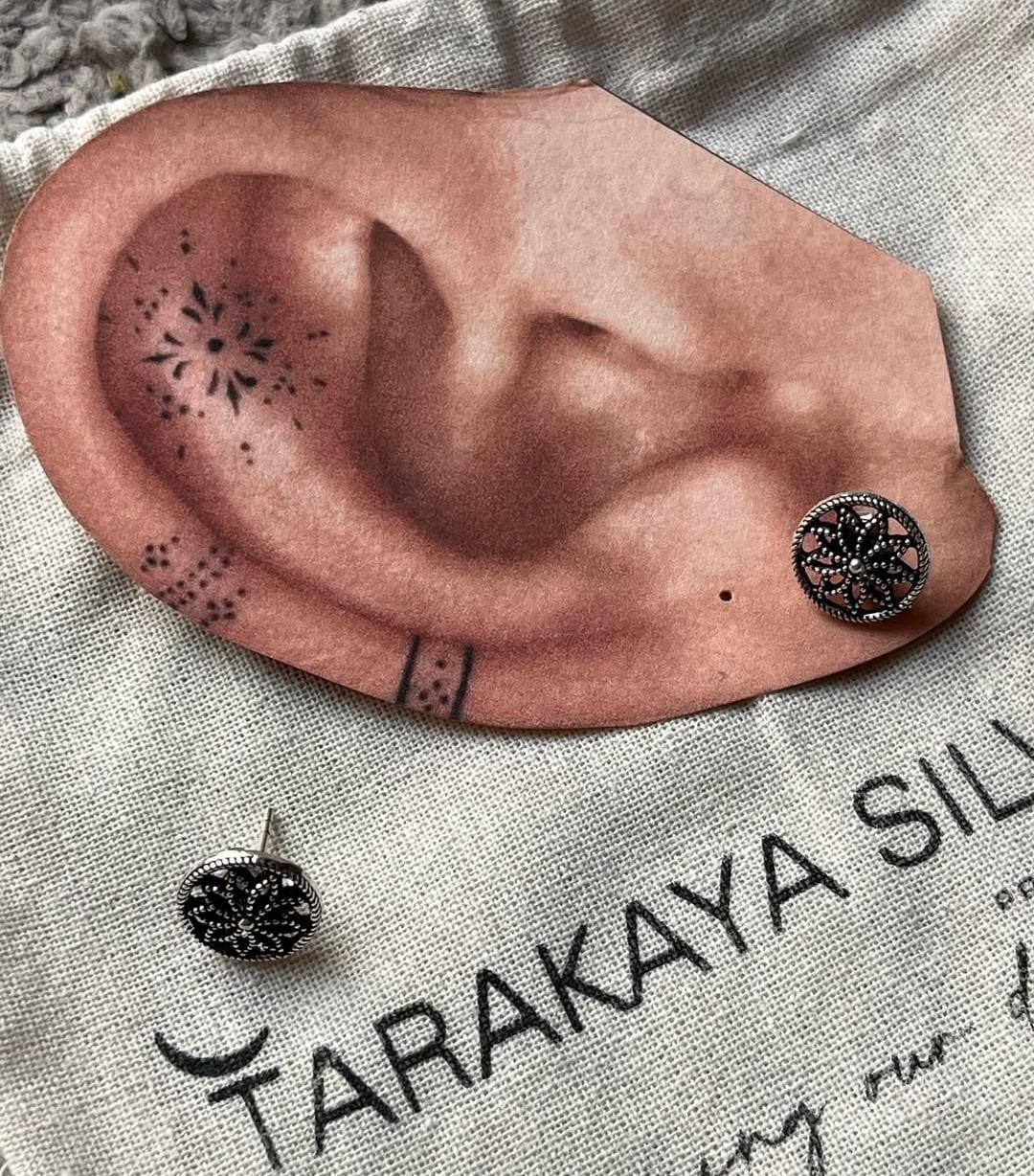 Antique Plain Oxidised Boho Studs 925 Sterling Silver Earrings