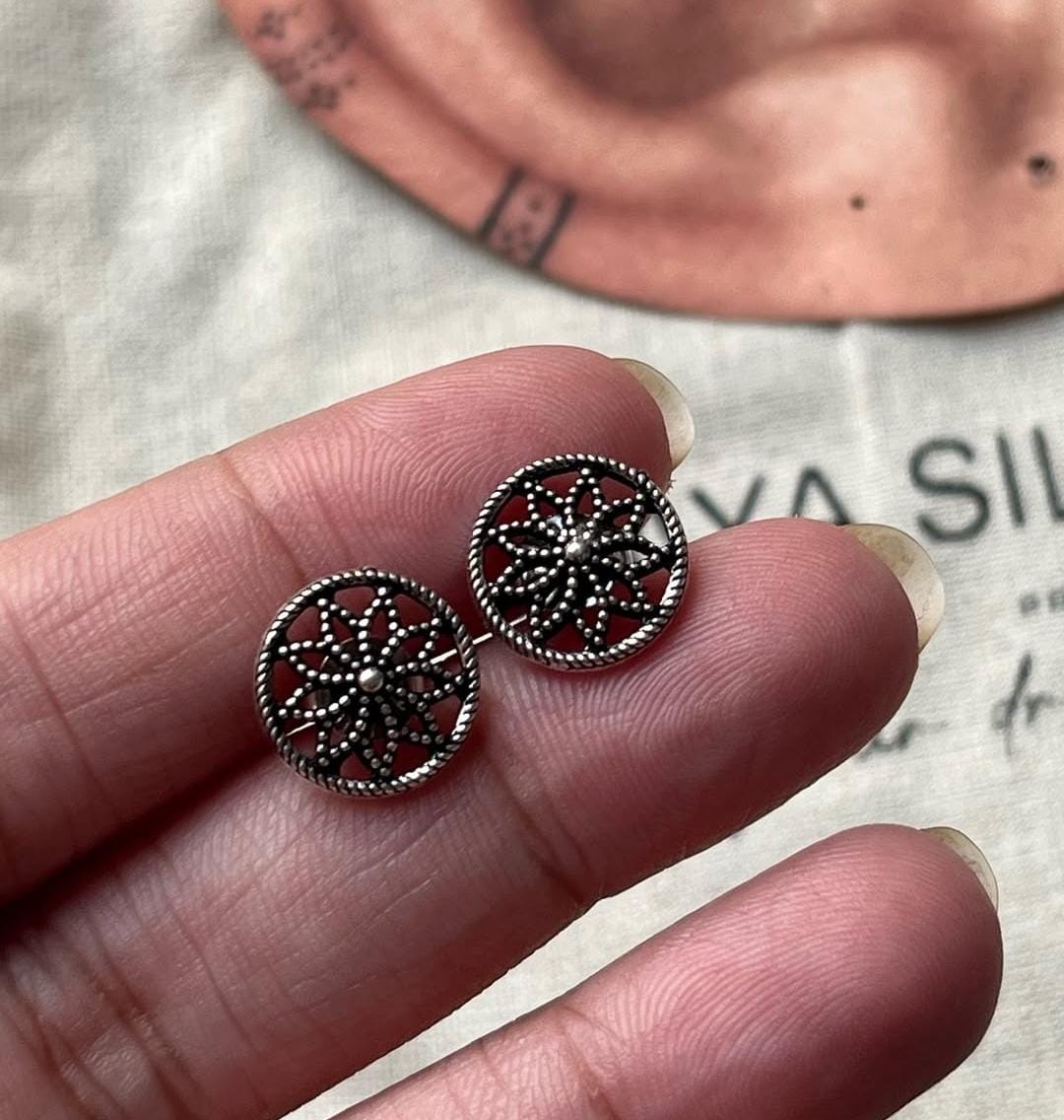 Antique Plain Oxidised Boho Studs 925 Sterling Silver Earrings