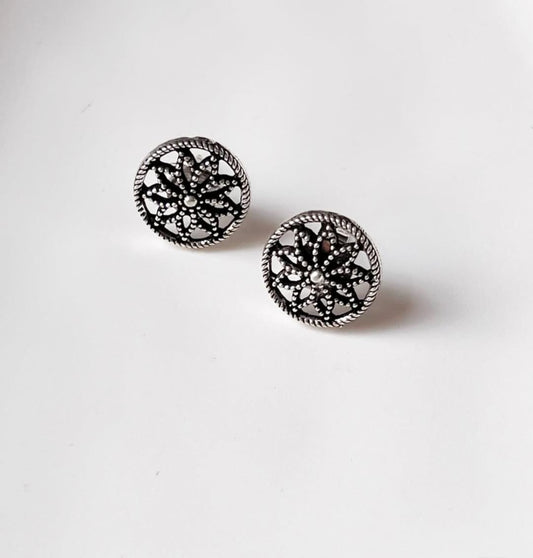Antique Plain Oxidised Boho Studs 925 Sterling Silver Earrings
