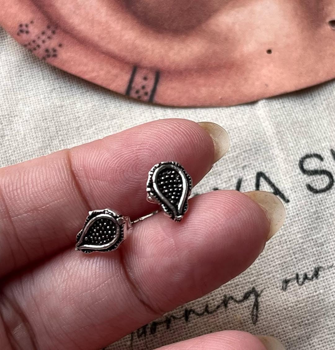 Antique Plain Oxidised Boho Studs 925 Sterling Silver Earrings