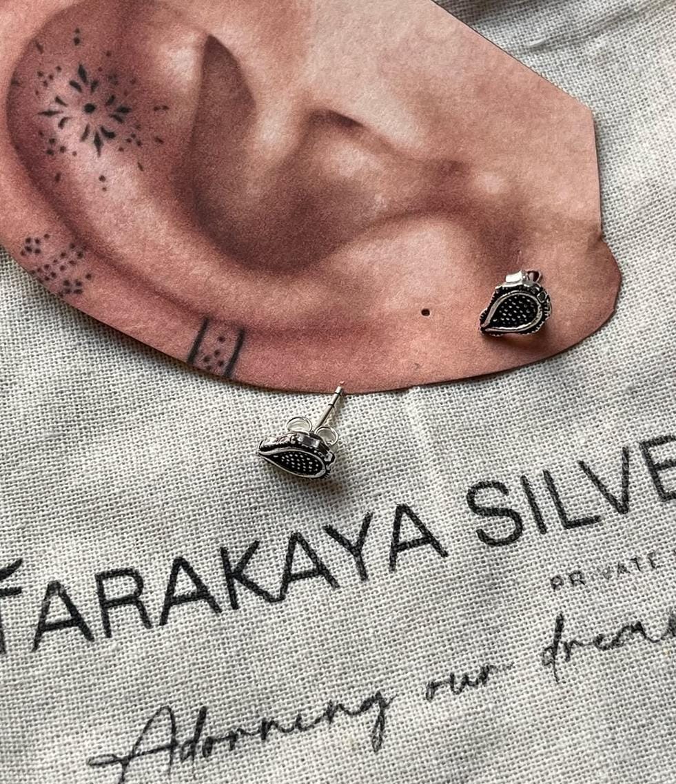 Antique Plain Oxidised Boho Studs 925 Sterling Silver Earrings