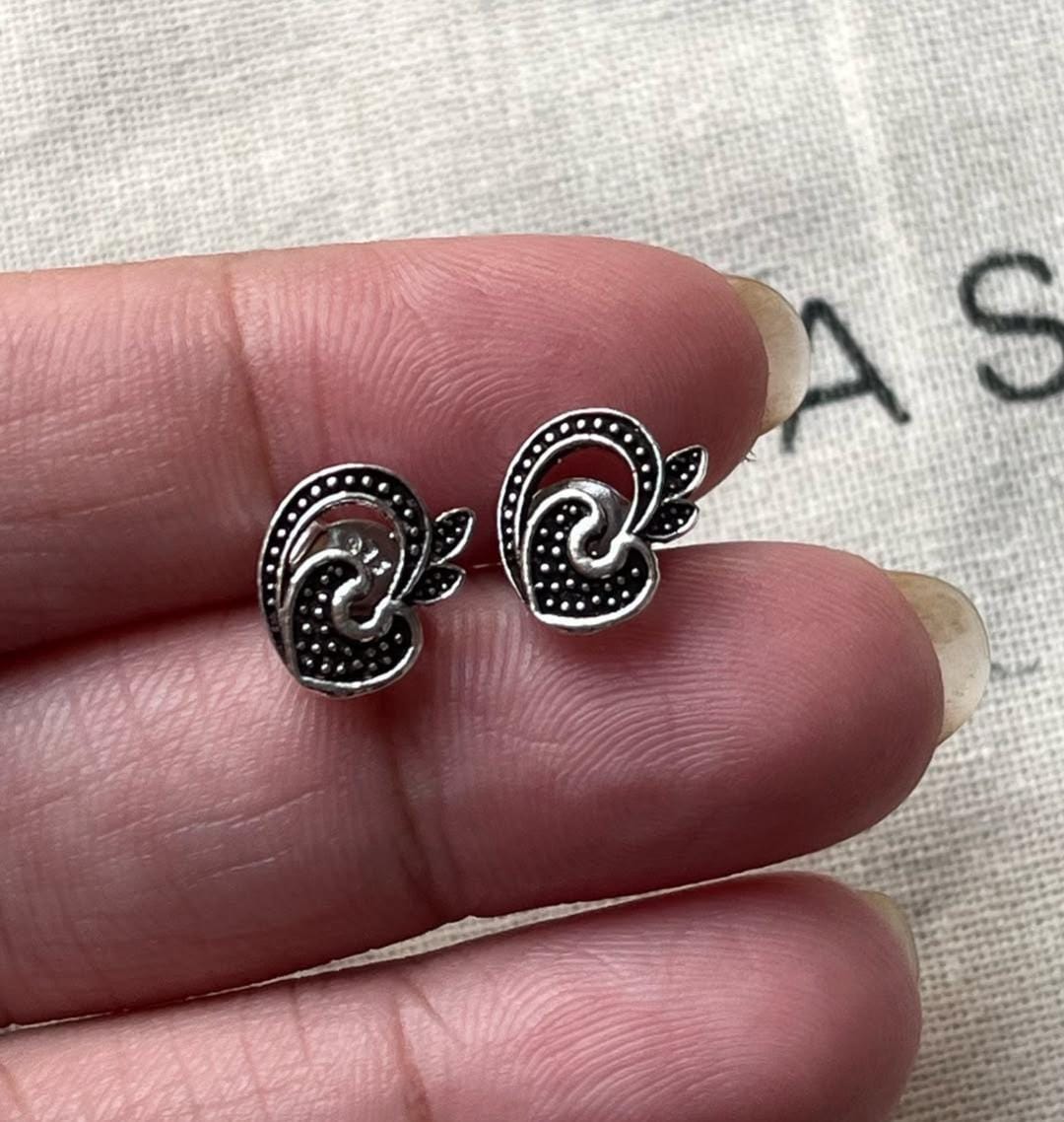 Antique Plain Oxidised Boho Studs 925 Sterling Silver Earrings