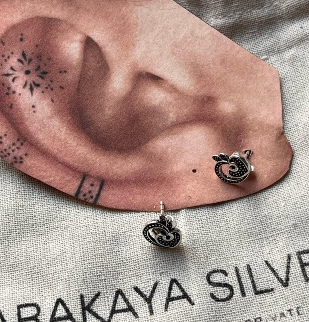 Antique Plain Oxidised Boho Studs 925 Sterling Silver Earrings