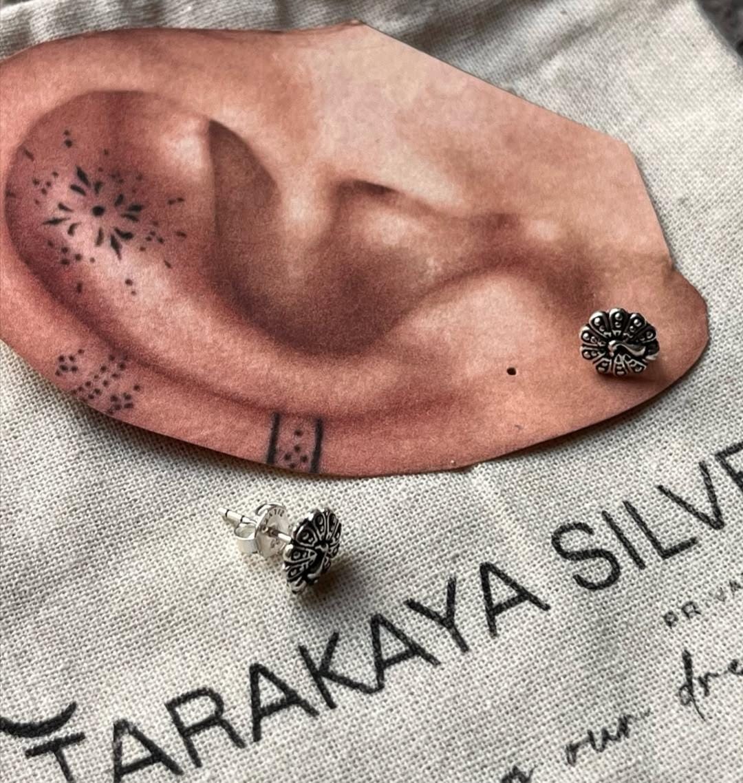 Antique Plain Oxidised Boho Studs 925 Sterling Silver Earrings