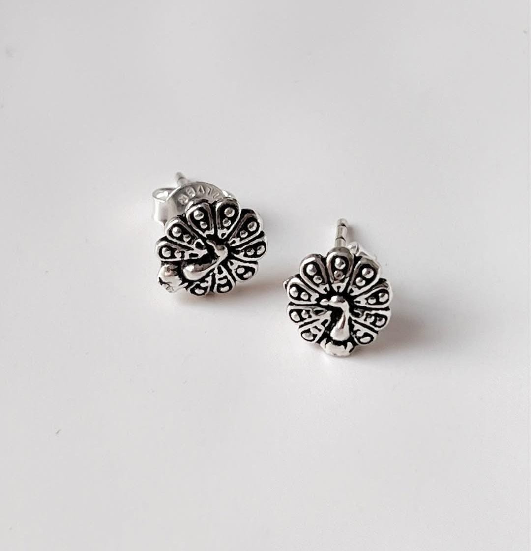 Antique Plain Oxidised Boho Studs 925 Sterling Silver Earrings