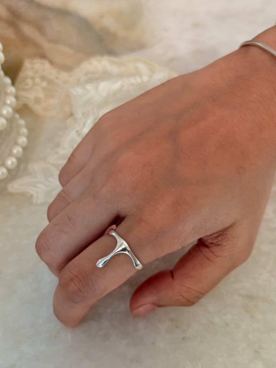 Melted drop drip 925 sterling silver ring