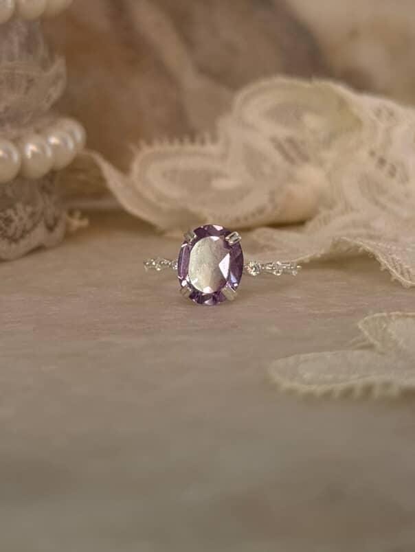 Purple amethyst CZ gemstone ring in sterling silver