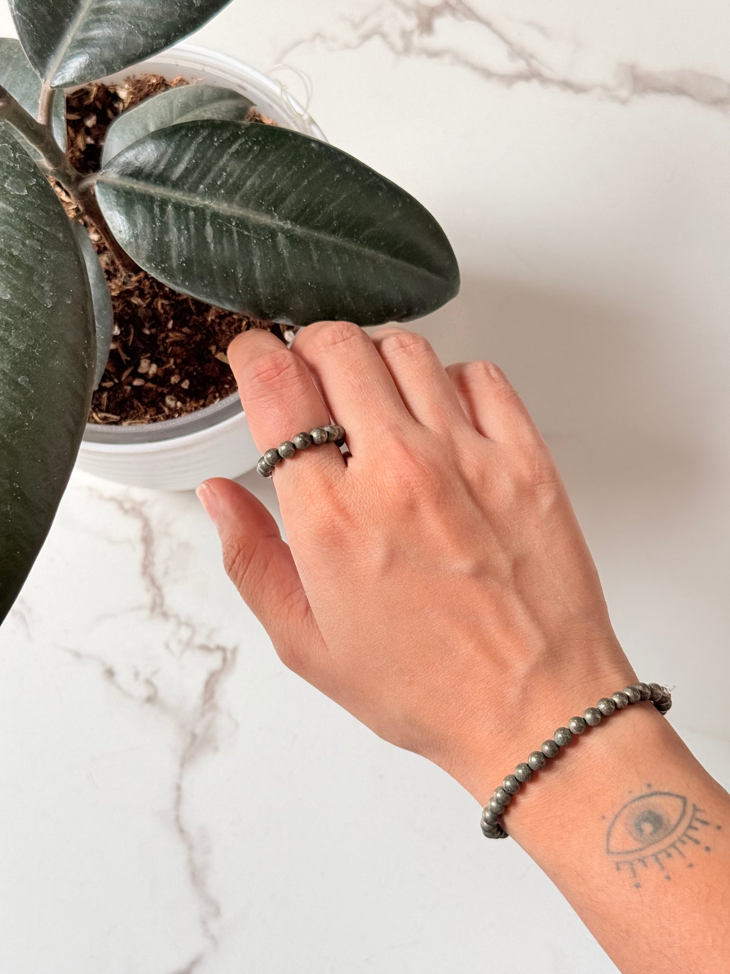 Natural Crystal Pyrite 4mm Stretchy Rings & Bracelet