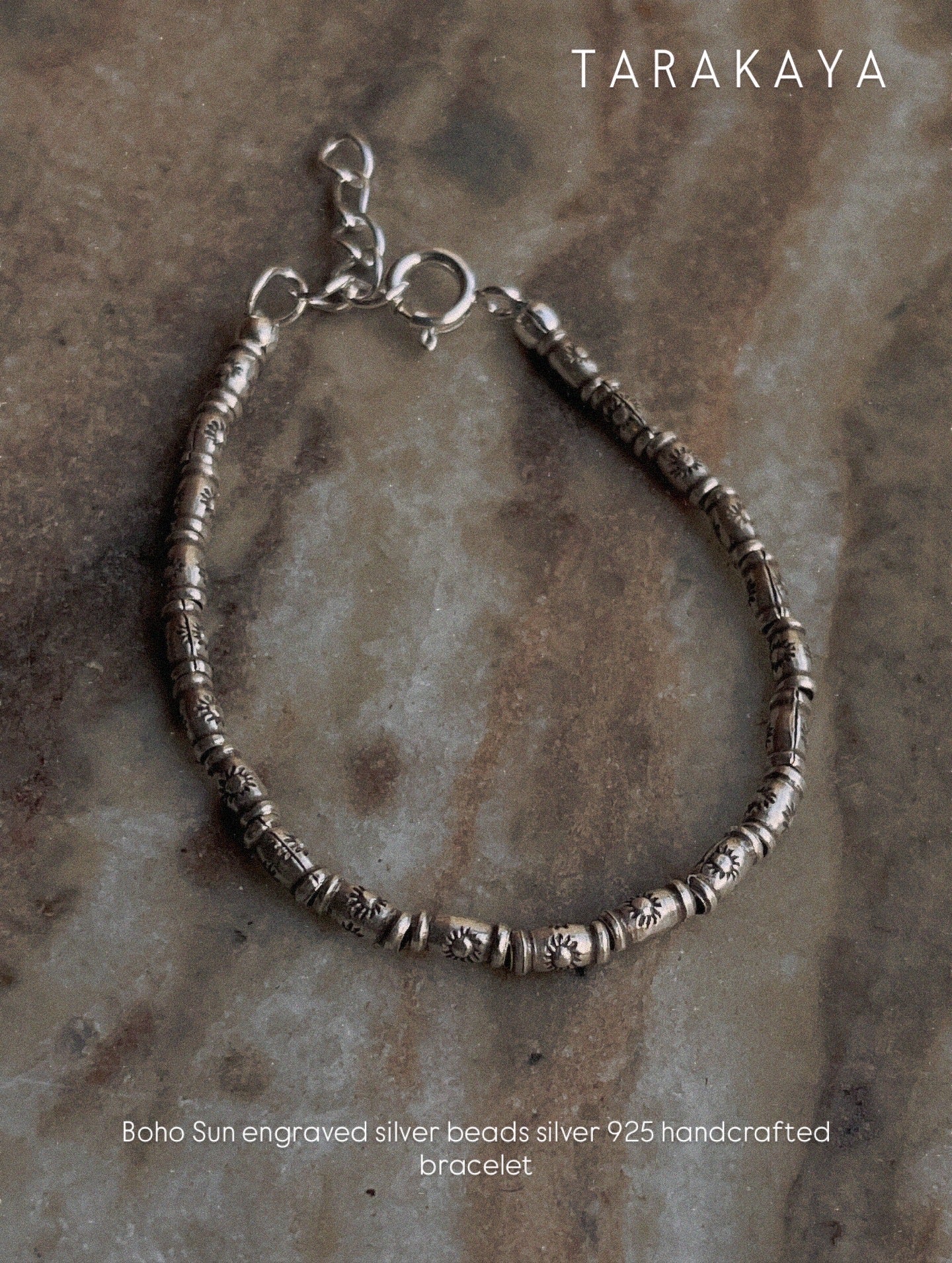 Sun Engraved Cylinder Handcrafted Stackable Sterling Silver 925 Bracelet