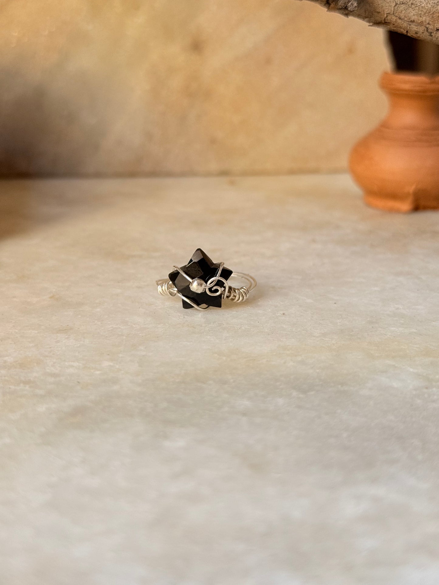 925 Sterling Silver Black Onyx Star Wire Wrapped Handcrafted Ring
