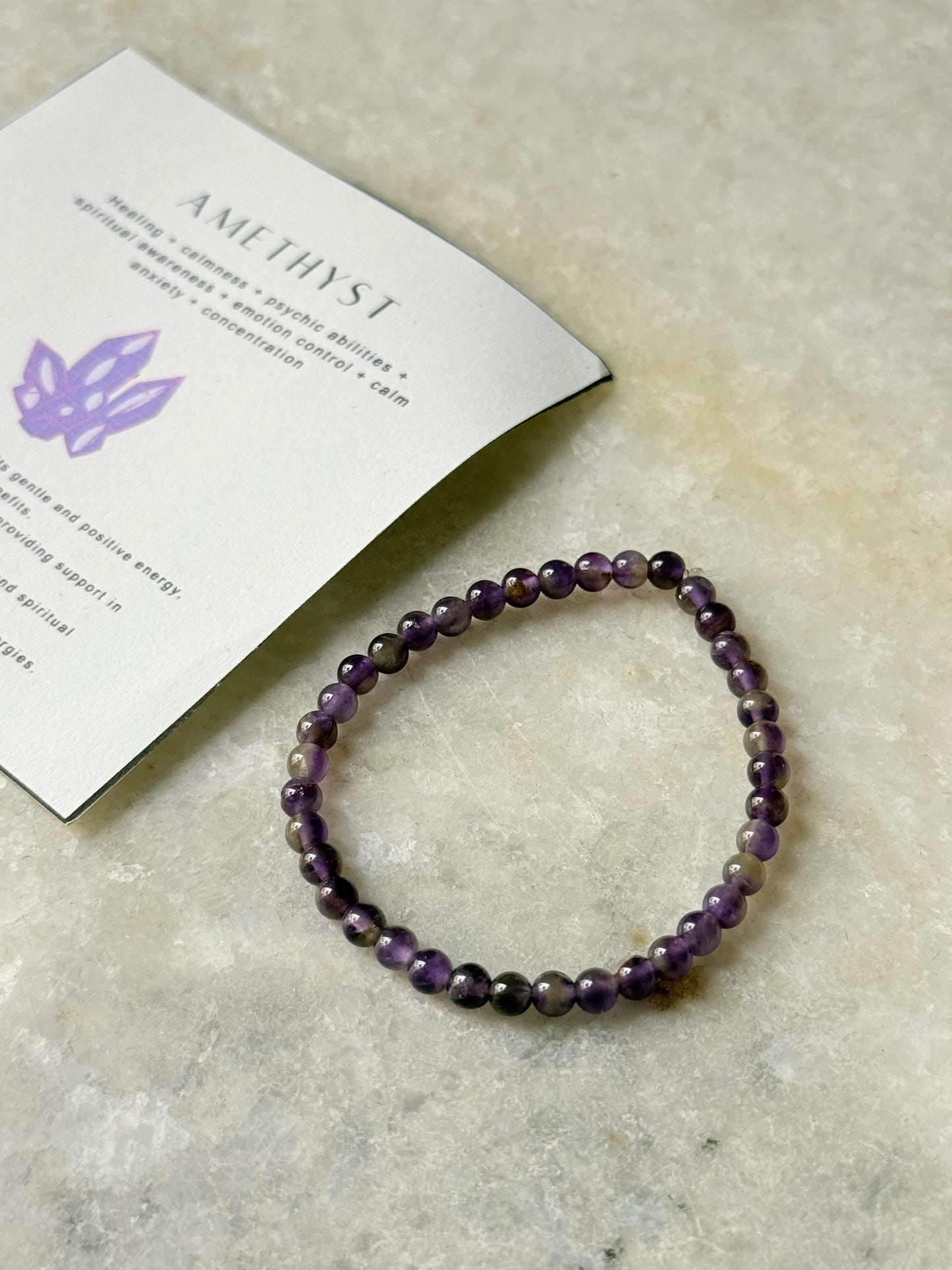 Natural Crystal Amethyst 4mm Bracelet