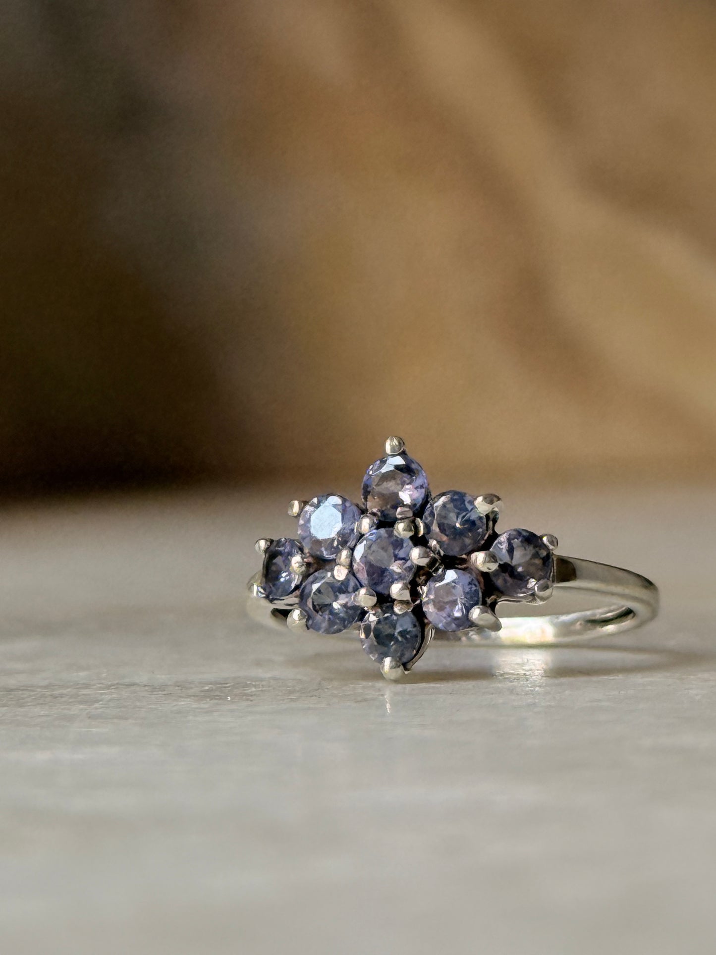 925 Sterling Silver Tanzanite Faceted Flower Ring