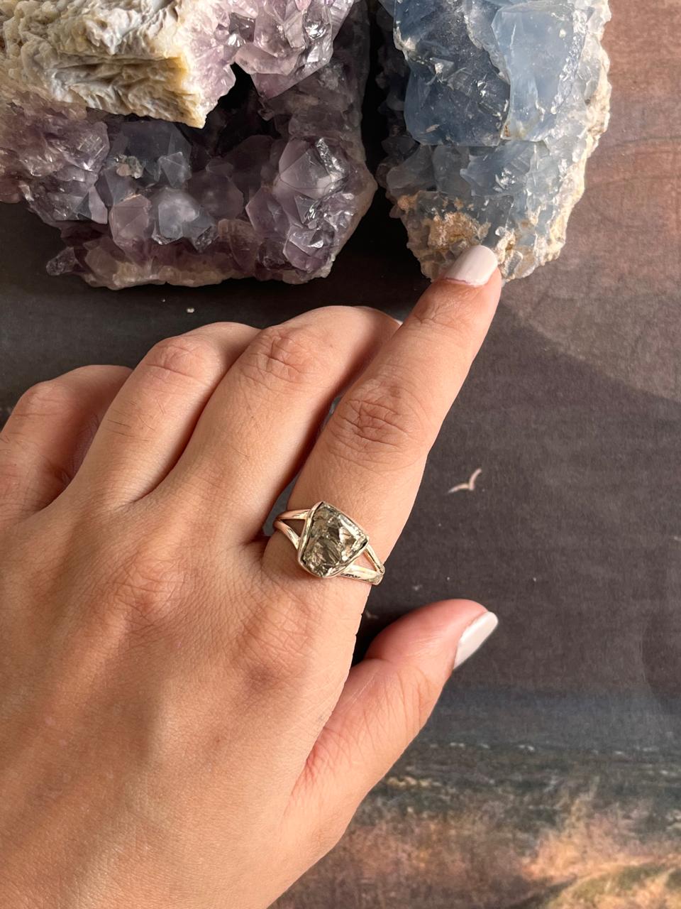 Natural Raw Pyrite Ring with Silver Setting
