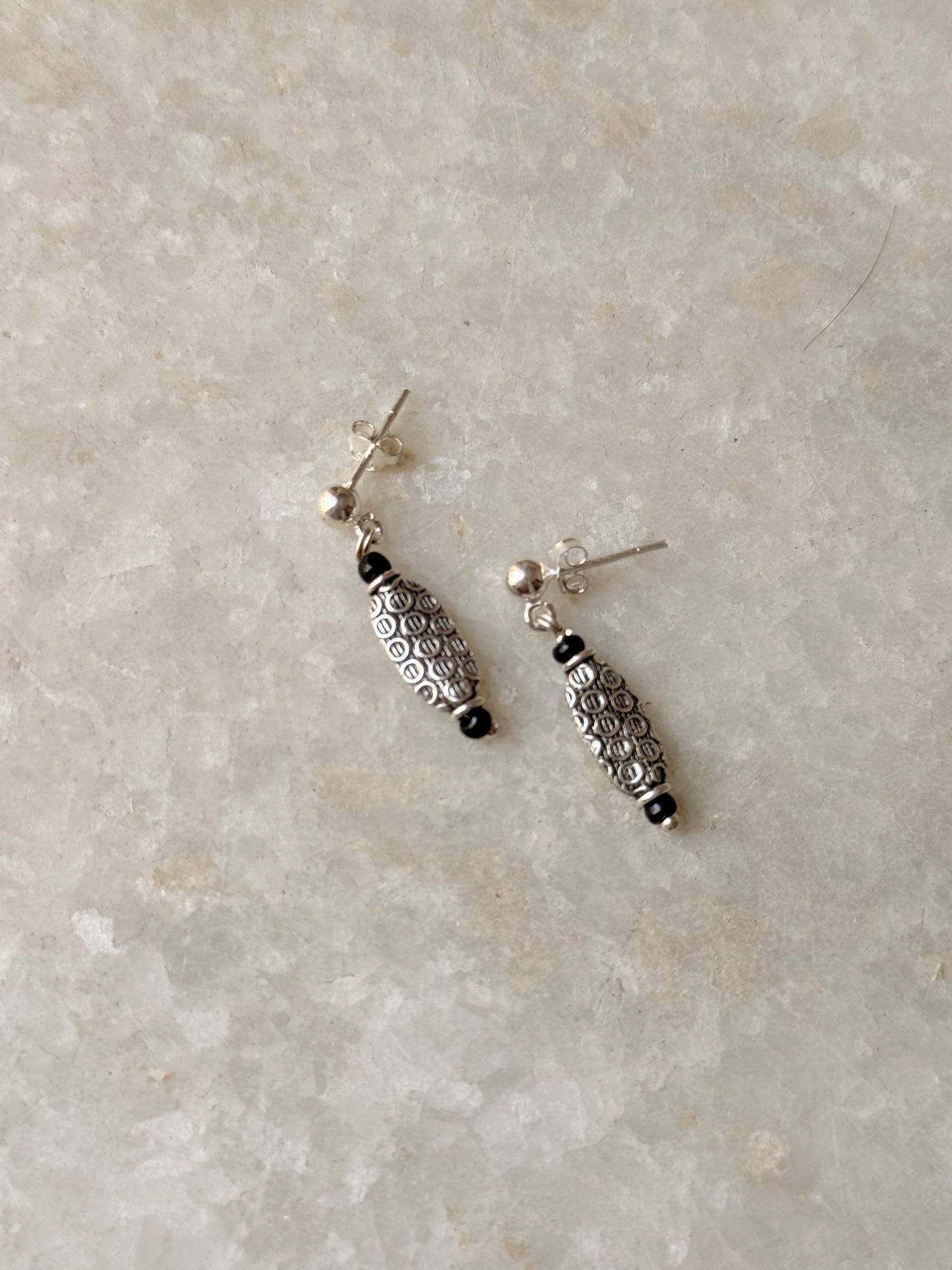925 Sterling Silver Boho Black Bead Studs Earrings