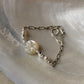 925 Sterling Silver Mother of Pearl Moon Face Carved, Fresh Water Pearls & Silver Stars, Paper Clip Self Designed Handcrafted Bracelet