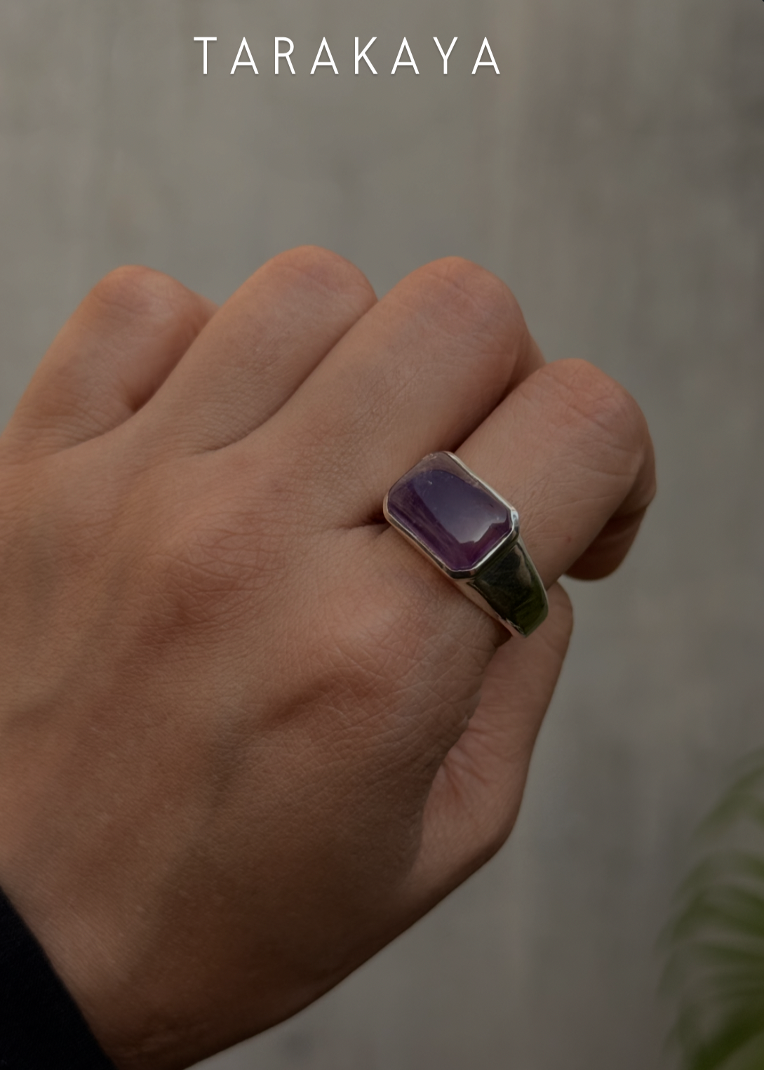 925 Sterling Silver Amethyst Rectangular Signet Unisex Ring