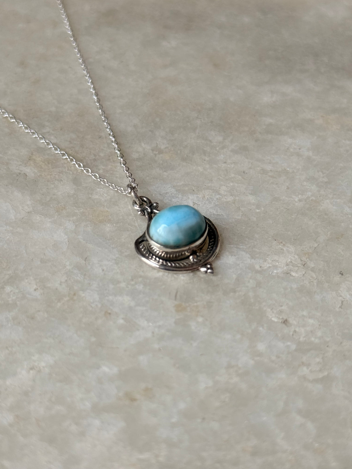 925 Sterling Silver Larimar Boho Necklace