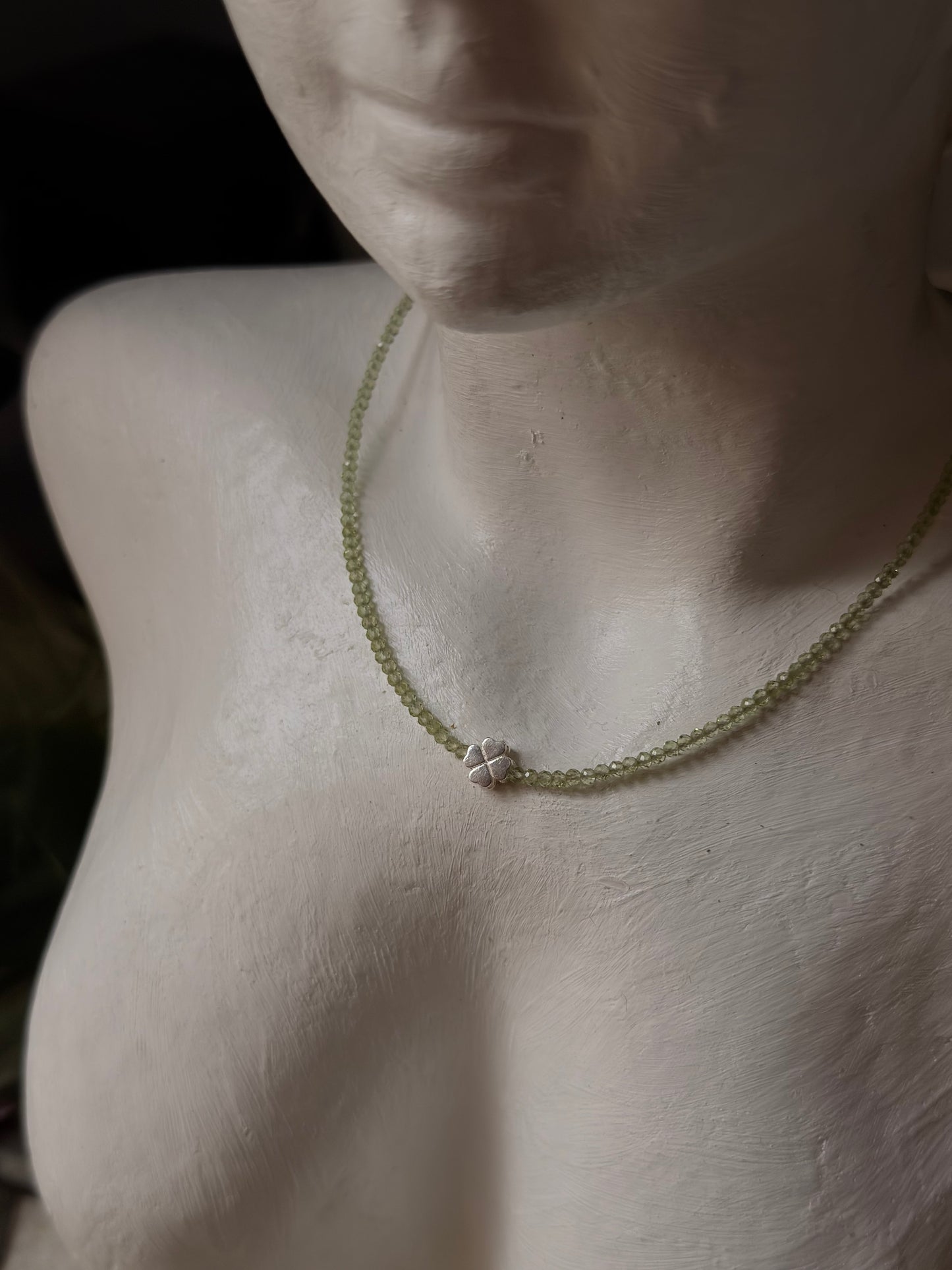 925 Sterling Silver Peridot 2mm Floral Charm Necklace