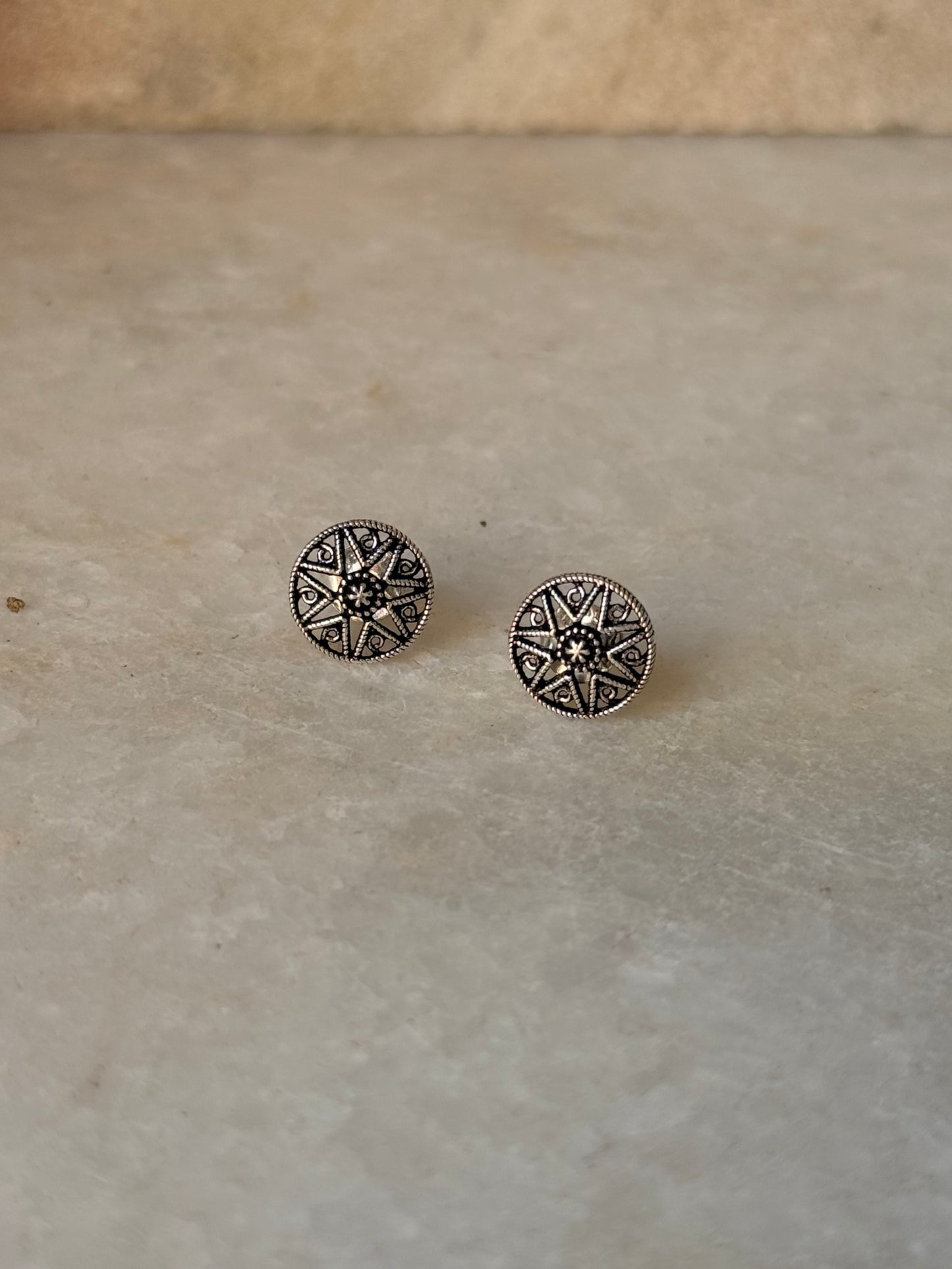 925 Sterling Silver Antique Plain Oxidised Boho Studs Earrings